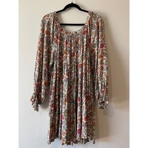 Patrons of‎ Peace Paisley Floral Long Sleeve Rayon Mini Dress Bohemian Medium